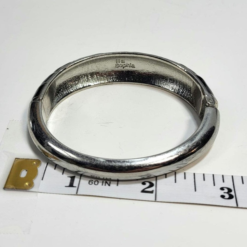 Lia Sophia Silver and Black Rhinestone Accent Bangle Hinged Bracelet - Picture 3 of 7